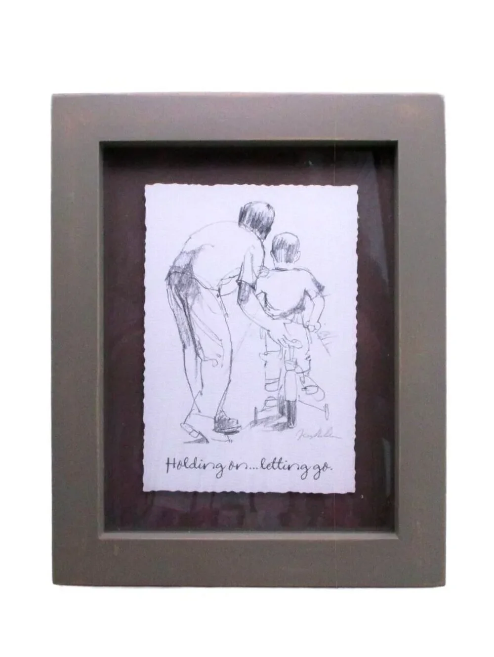 Hallmark Ken Sheldon Framed Sketch 'Holding OnLetting Go' Father & Son Art 10x8